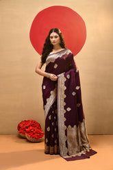 ‘Deep Plum’ Pure Katan Silk Meenakari Banarasi Handloom Saree